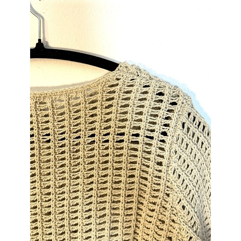 Women Chico's Oatmeal Chunky Open Knit Fringe‎ Cardigan Sweater Size 0 Coastal - Picture 8 of 10